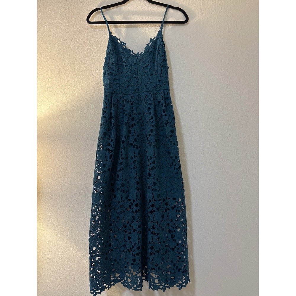 ASTR the Label Teal Blue Lace Midi Dress V-Neck Adjustable Straps Size M